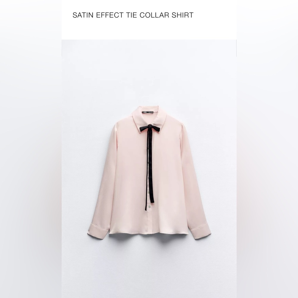 Pink Satin Blouse with Black Ribbon